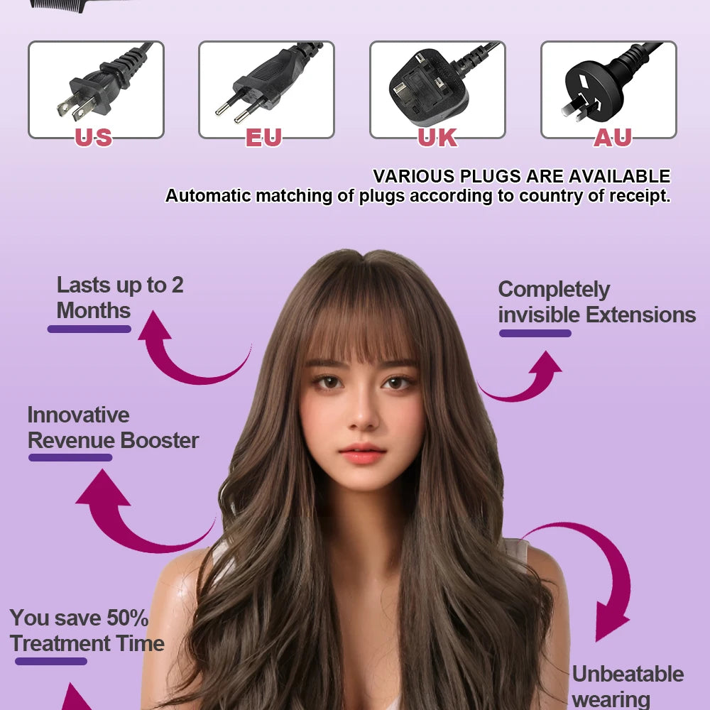 UV Light Hair Extension Machine Combo Salon Kit with Glue Remover Tools, Invisible Bonding