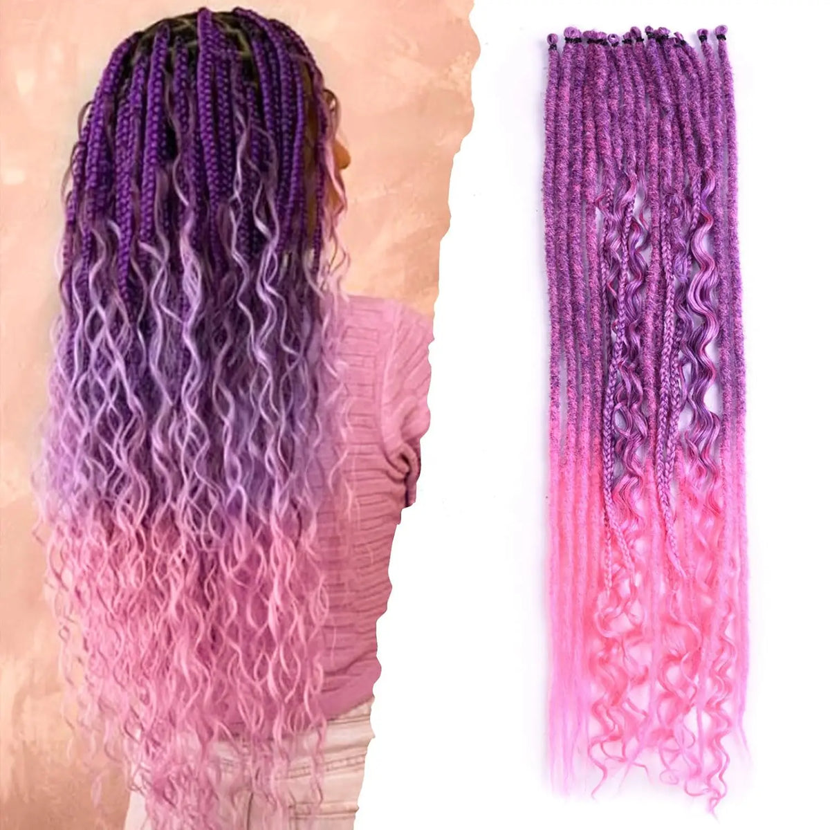 Synthetic 16Strands/Lot SE Dreadlocks Braids 24 Inch Hair Extensions, 3 In 1 Mixed Hippie Style Single End Dreadslocks