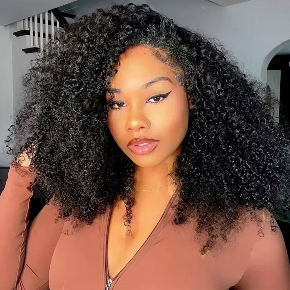 Deep Wave Curly Human Hair Wig Full Machine Made Half Headband