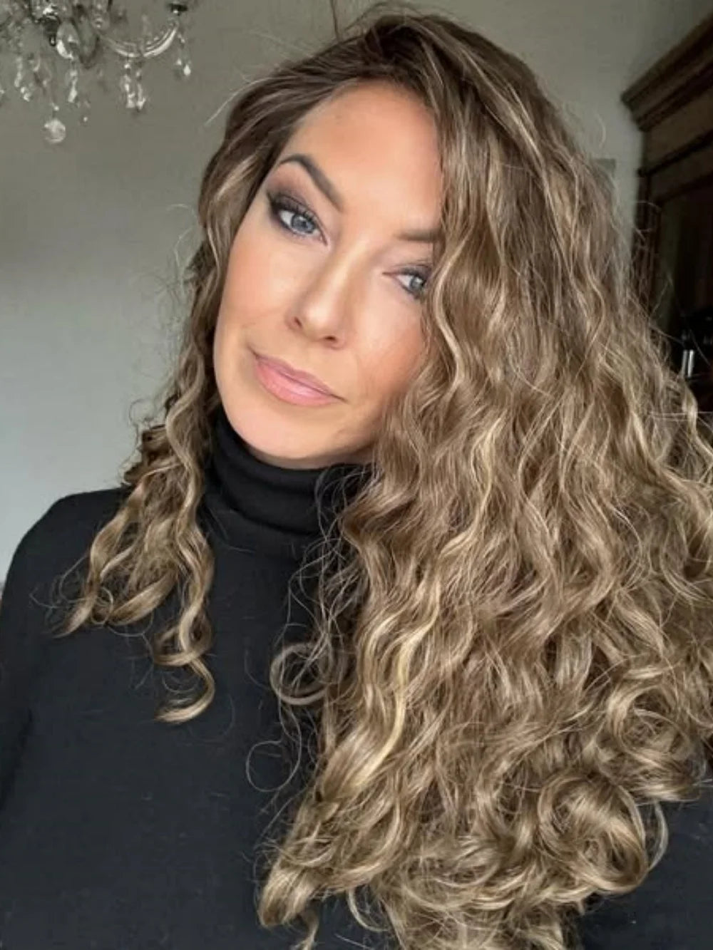 Frontal Lace Wigs, 100% Virgin Human Hair Brunette Brown Highlights Deep Curly
