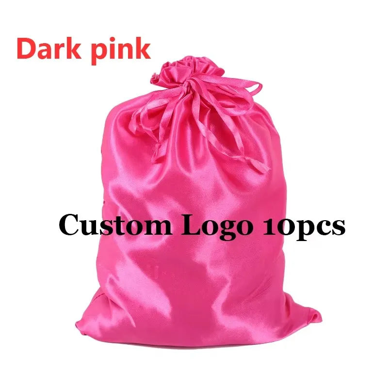 Add Logo Wig Bag 10Pcs Dustproof Drawstring Satin Bag For Bundles,Wigs,Hair Extensions,Tools,Business Gift Wig Storage Bag