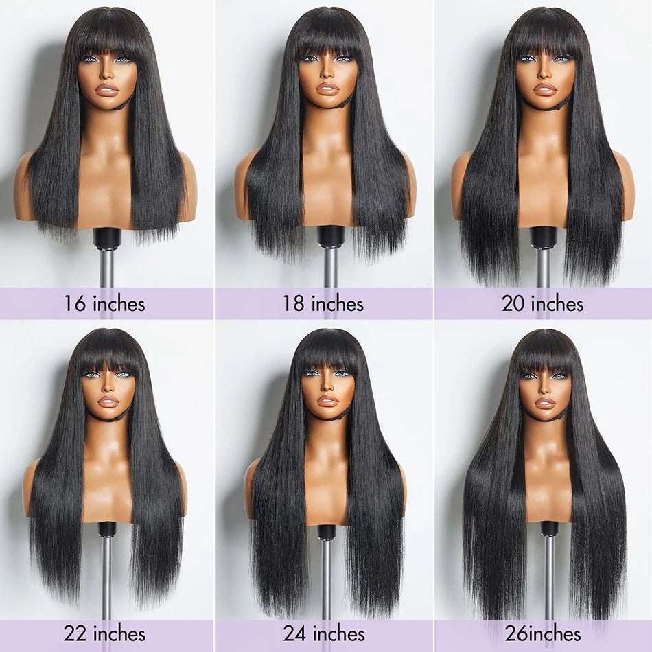 Straight Wigs Bangs Human Hair None Lace Front Brazilian Virgin Glueless Machine