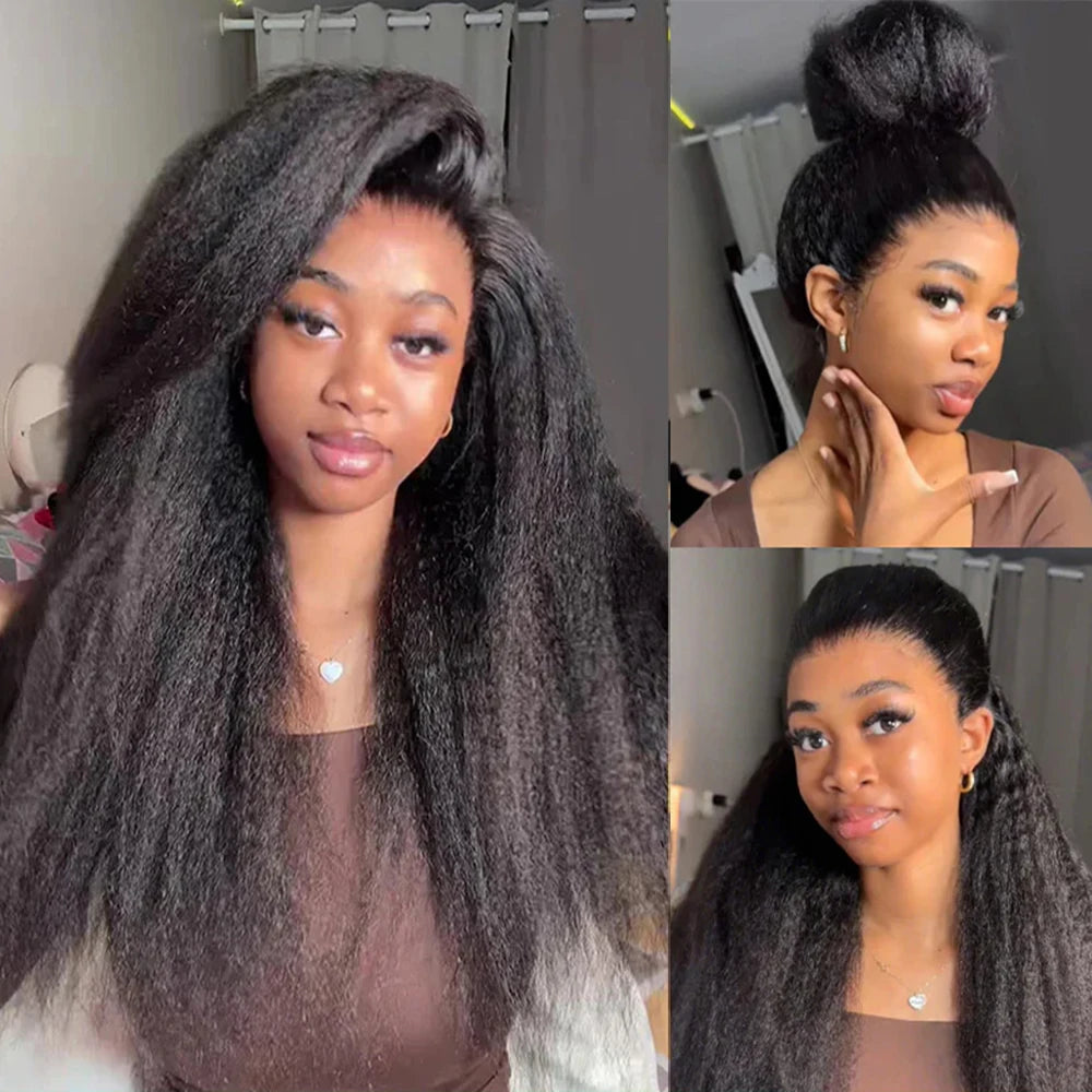 U Part Wig Human Hair Kinky Straight Peruvian Yaki Upgrade Shape Clip