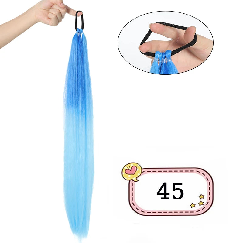 Synthetic Long Ponytail Extensions Elastic Band Versatile Diy Braided Girls Black Brown