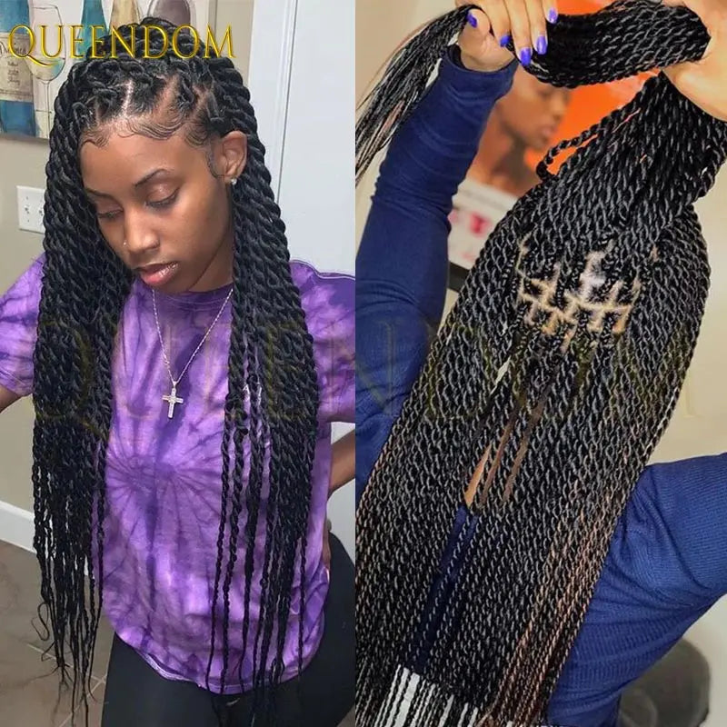 36" Synthetic Full Lace Wig Knotless Box Braid African Braided Frontal Cornrow
