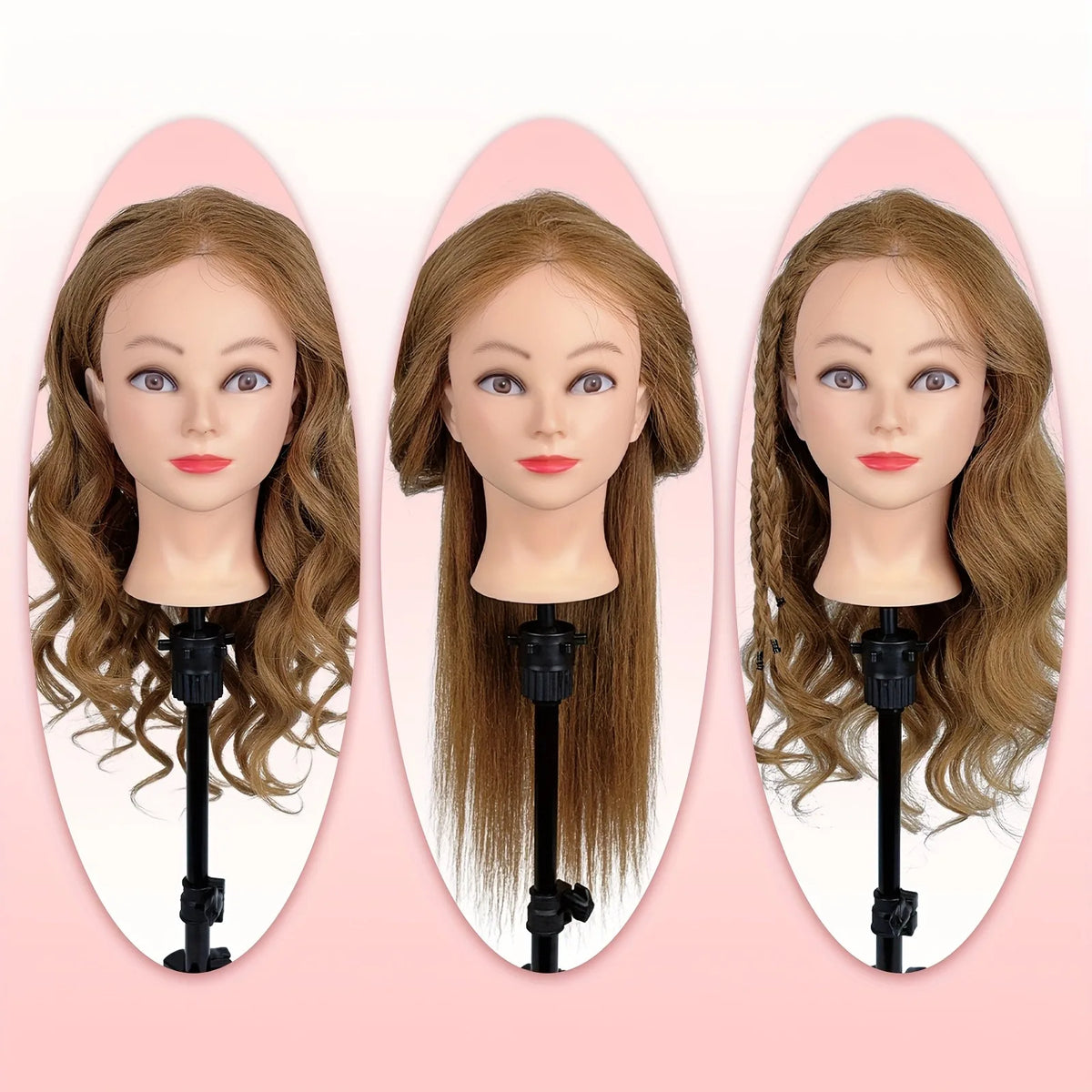 Human Hair Mannequin Head, 100% Real Perfect Hairdresser Practical Teaching Training Doll