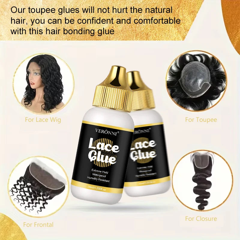 38ml Lace Wig Glue,Strong Hold Waterproof Invisible Adhesive For Lace Front Wigs & Toupees,Sweat-Resistant Long-Lasting Bonding