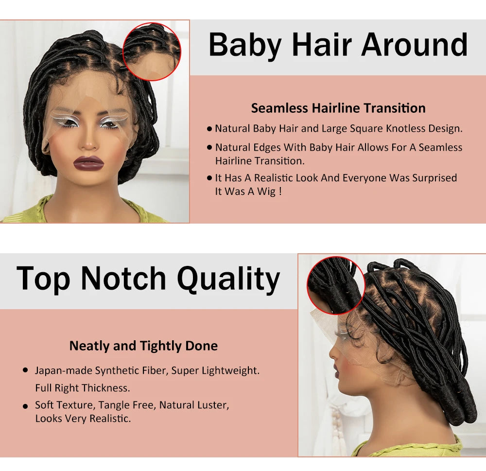Bantu Braided Wigs Synthetic Full Lace Handmade Cornrow Natural Knotless Braids Baby
