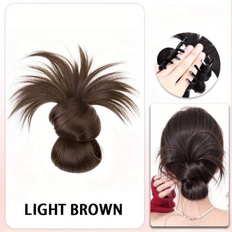 8Inch Elegant Synthetic Half-tie Hair Bun With Claw Clip Lazy Women's Chicken Feather Bun Wig Low Ponytail with Floral Accents