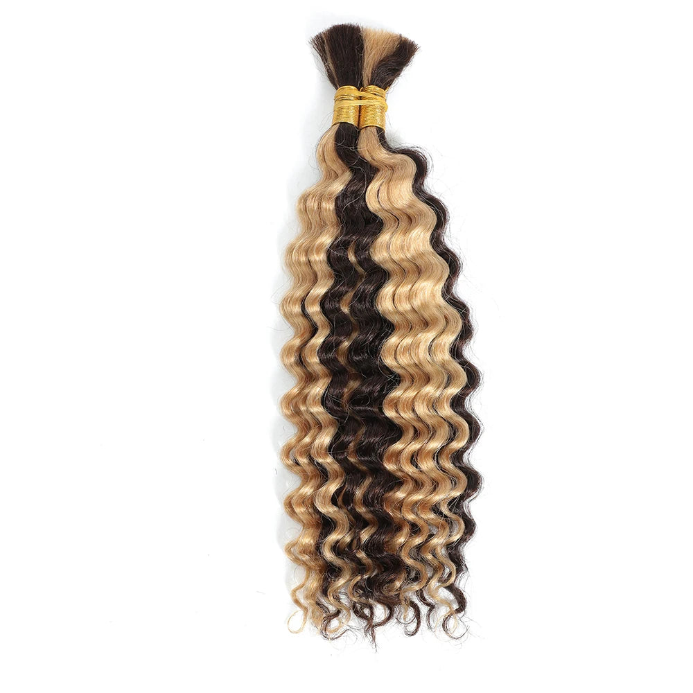 Deep Wave Bulk Human Hair Braiding Blonde Brown Curly Brazilian Extensions Micro