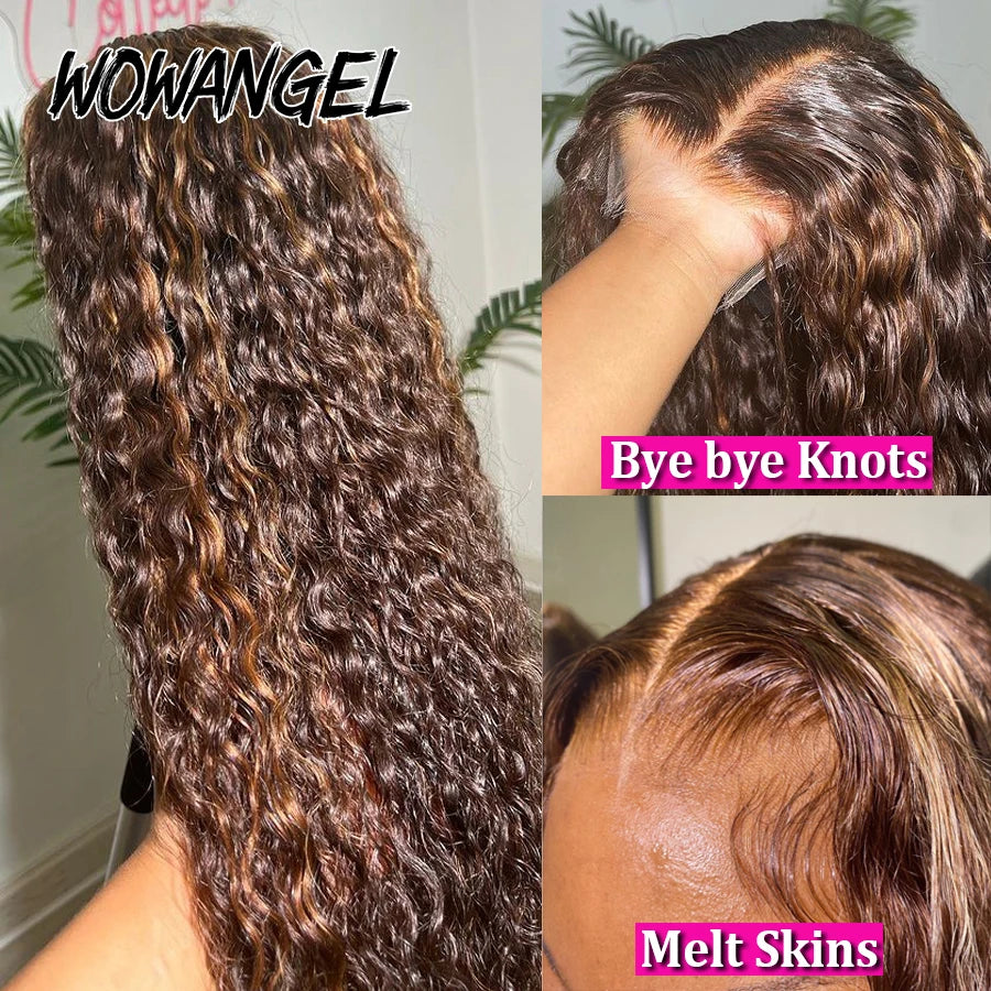 Highlight Curly Human Hair 13x6 HD Lace Front Wig, Water Wave, Bye Bye Knots