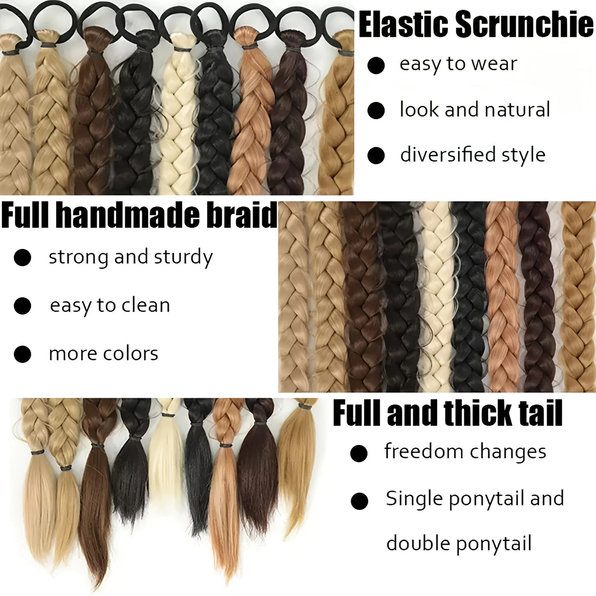 Synthetic Braided Ponytail Hair Extension with Elastic Band, 24 Inch