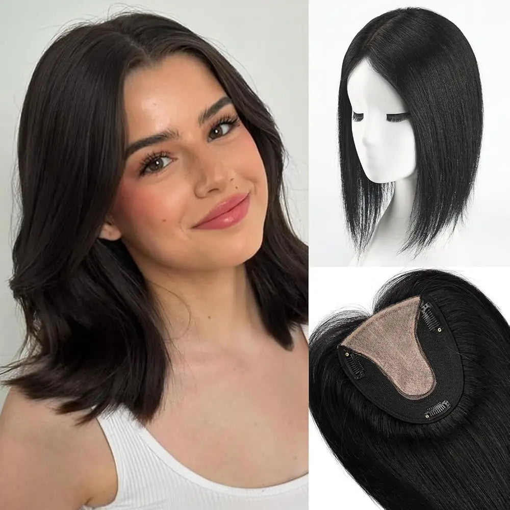 Straight Real Human Hair Topper No Bangs 5"*5.5" Base Brown Blonde Highlights