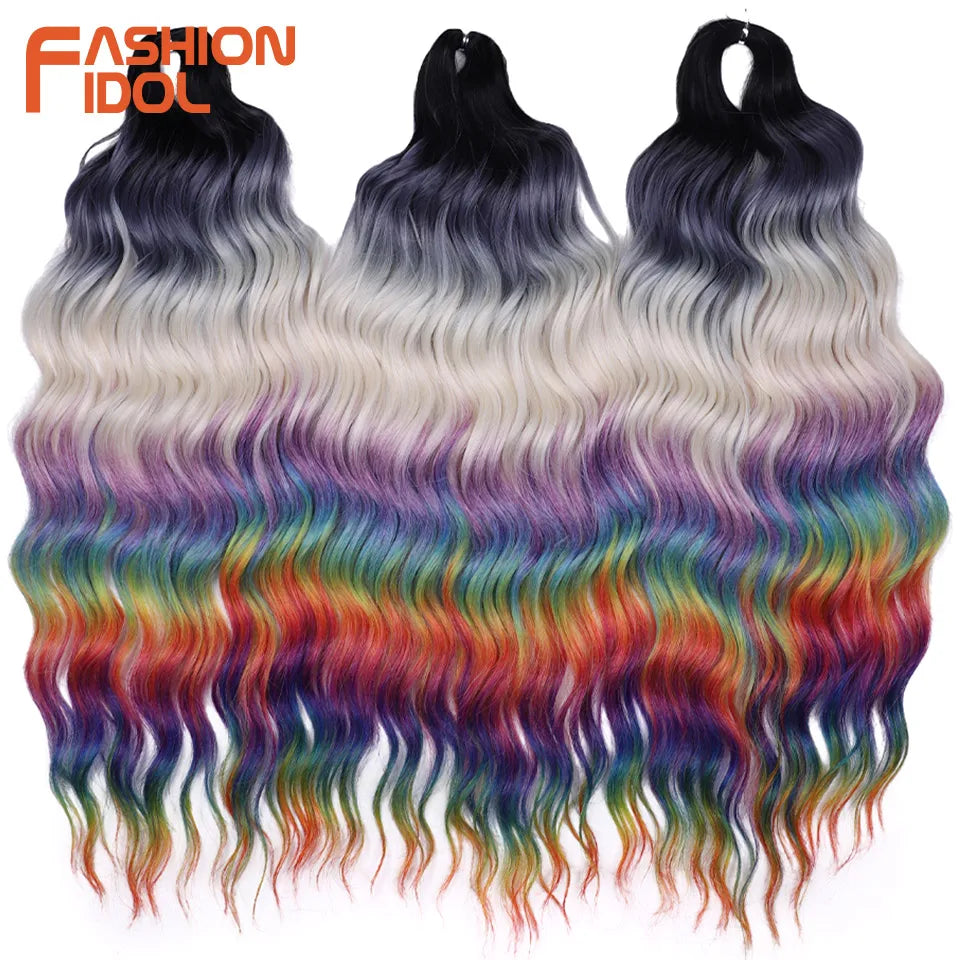 Loose Deep Wave Synthetic Braiding Hair Extensions - 24 Inch Water Wave, Ombre Blonde Twist Crochet