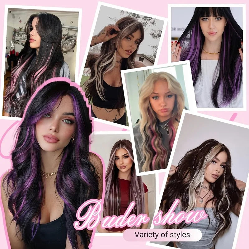 20Inch Synthetic Colorful 5pcs/set Clip Hair Extensions High Temperature Long Straight Hairpieces Daily Party Use
