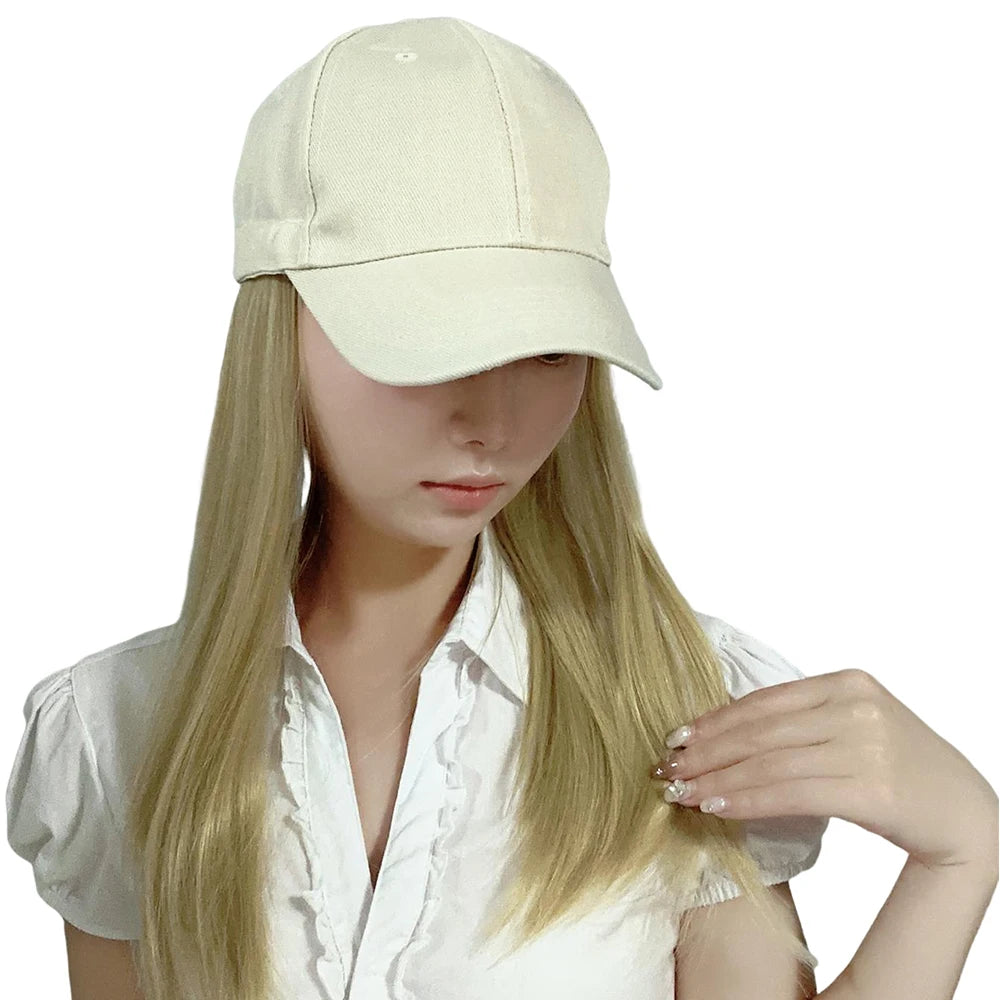 Synthetic Hat Wig with Long Straight Black Hair Baseball Cap Hair Extension Stylish & Convenient All-in-One Design