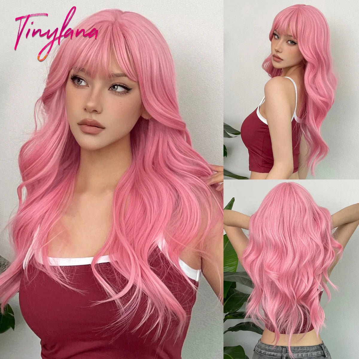 Super Long Black Wavy Synthetic Wigs Bangs Afro Dark Water Wave Halloween