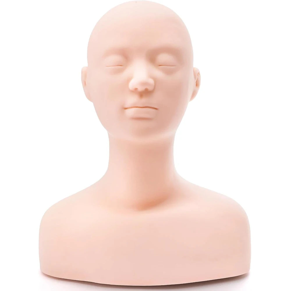 Esthetics Mannequin Head with Shoulder, Soft Human Mannequin Head for Makeup, Facial, Massage, Lash Extensions Practice, Wig