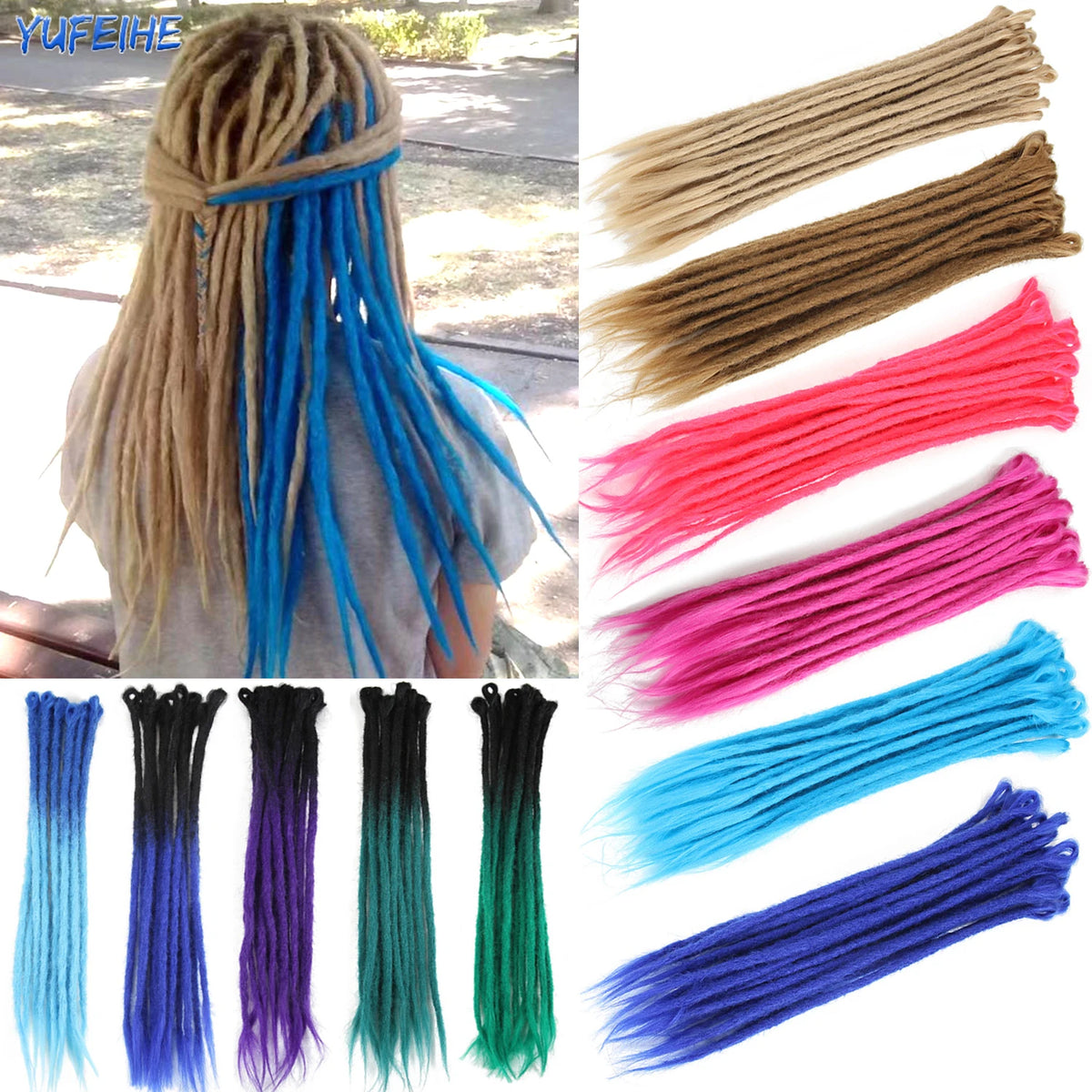 Synthetic 100% Handmade Dreadlocks Extensions Faux Locs Crochet Braid Hair Hip-Hop Style 20 Inch 10 Strands/Pack Blue