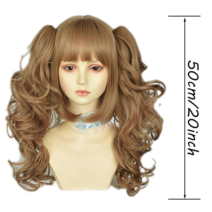 Roman Curly Synthetic Lolita Hair Bangs Golden Anime Wig Oberl Party Cosplay