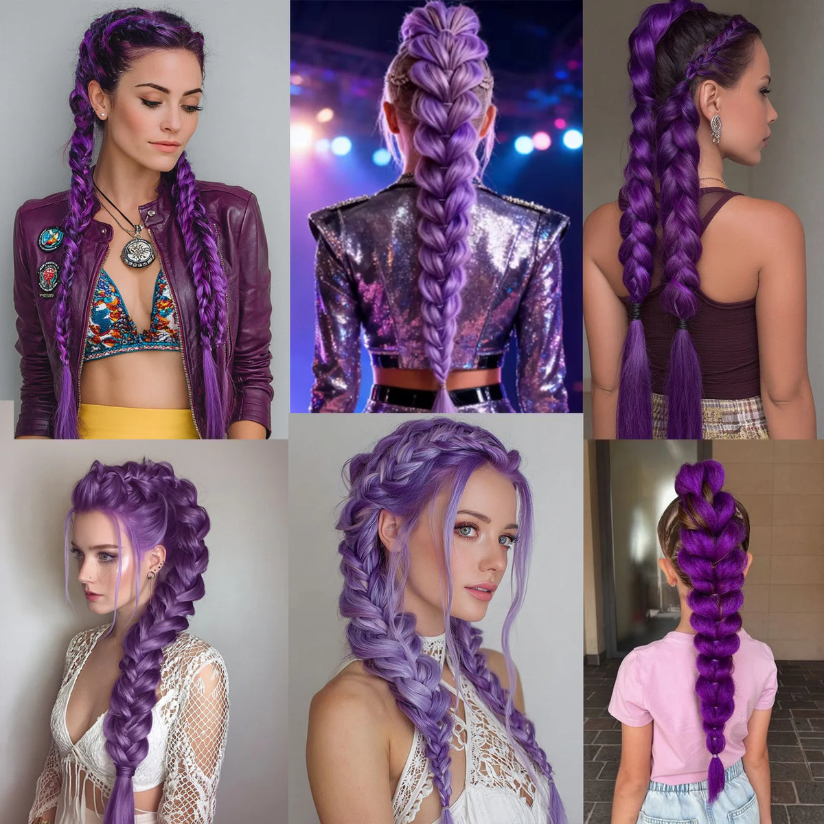 Purple Hair Extensions 26inch Long Braiding Pre Stretched Synthetic Girls Kpop