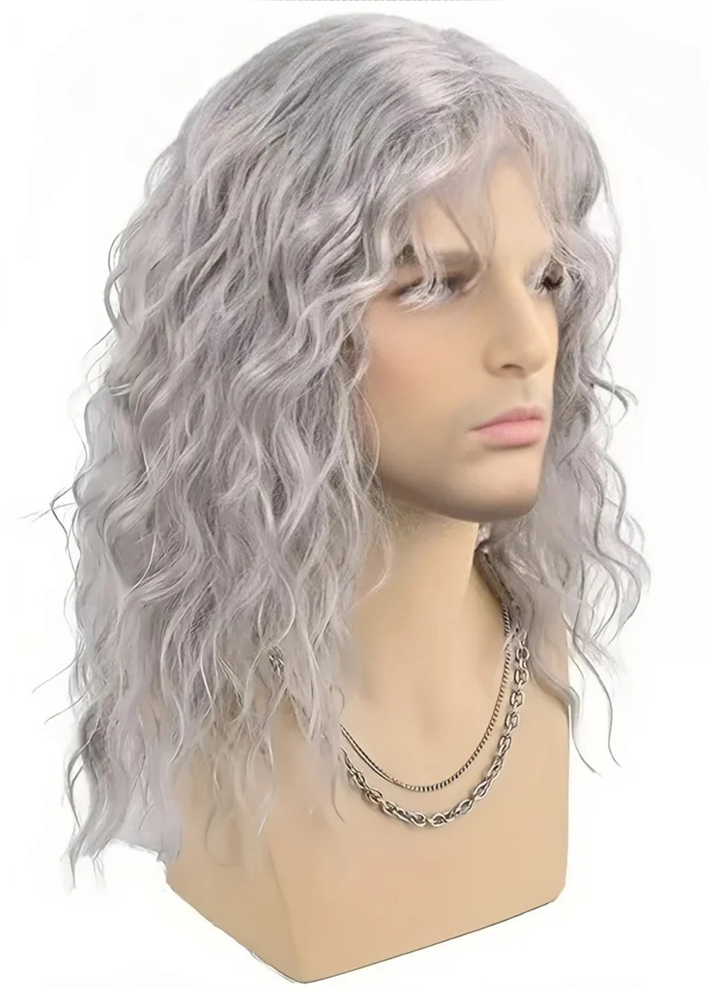 Synthetic Men's Wig Grey Natural Curly Bangs Water Wave Daily Or Cosplay