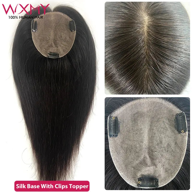 Silk Base Straight Hair Toppers Natural Looking Remy Human Topper Clips Breathable