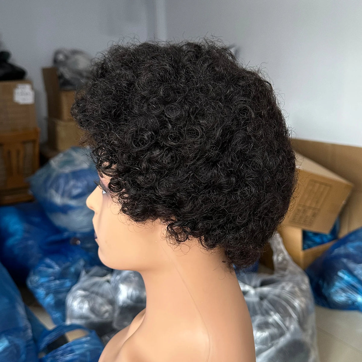 Brazilian Short Pixie Cut Wigs Human Hair Afro Kinky Curly African Full