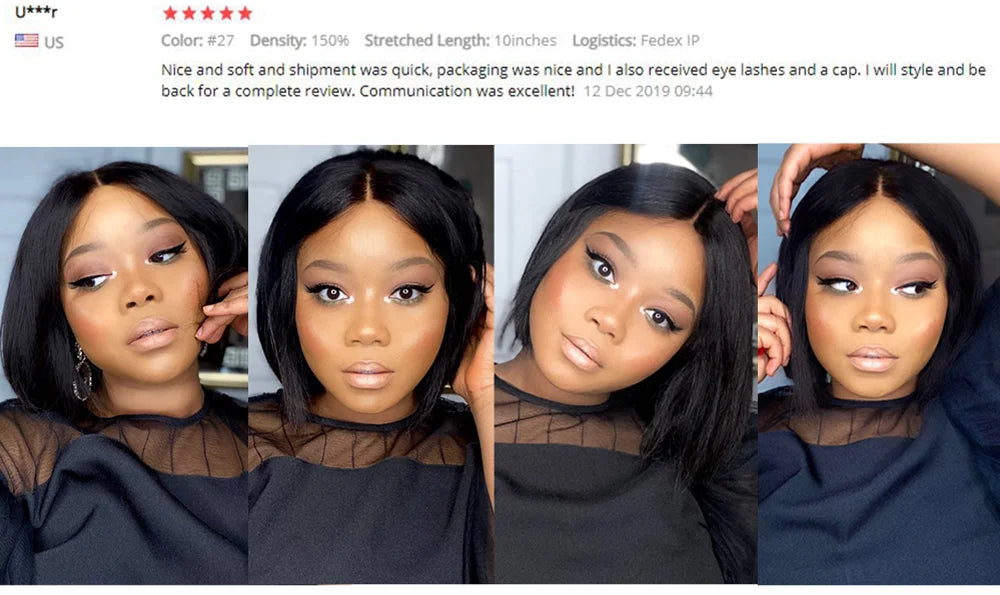 Indian Straight Bob Lace Closure Human Hair Wig, Blunt Cut