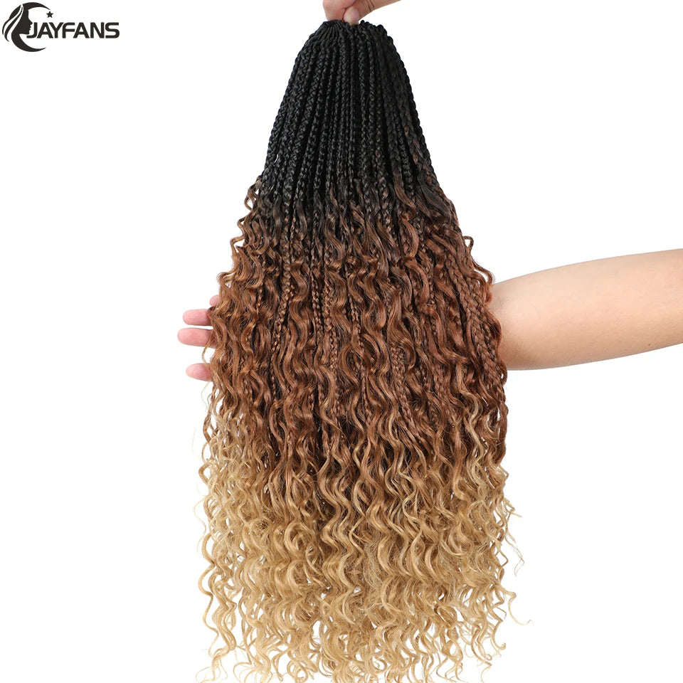 Boho Box Braids Crochet Synthetic Hair Goddess Curly Ends Bohomian