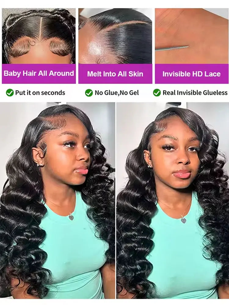 250% Density Deep Wave, 13x6 HD Lace Front Human Hair Wig Gluless