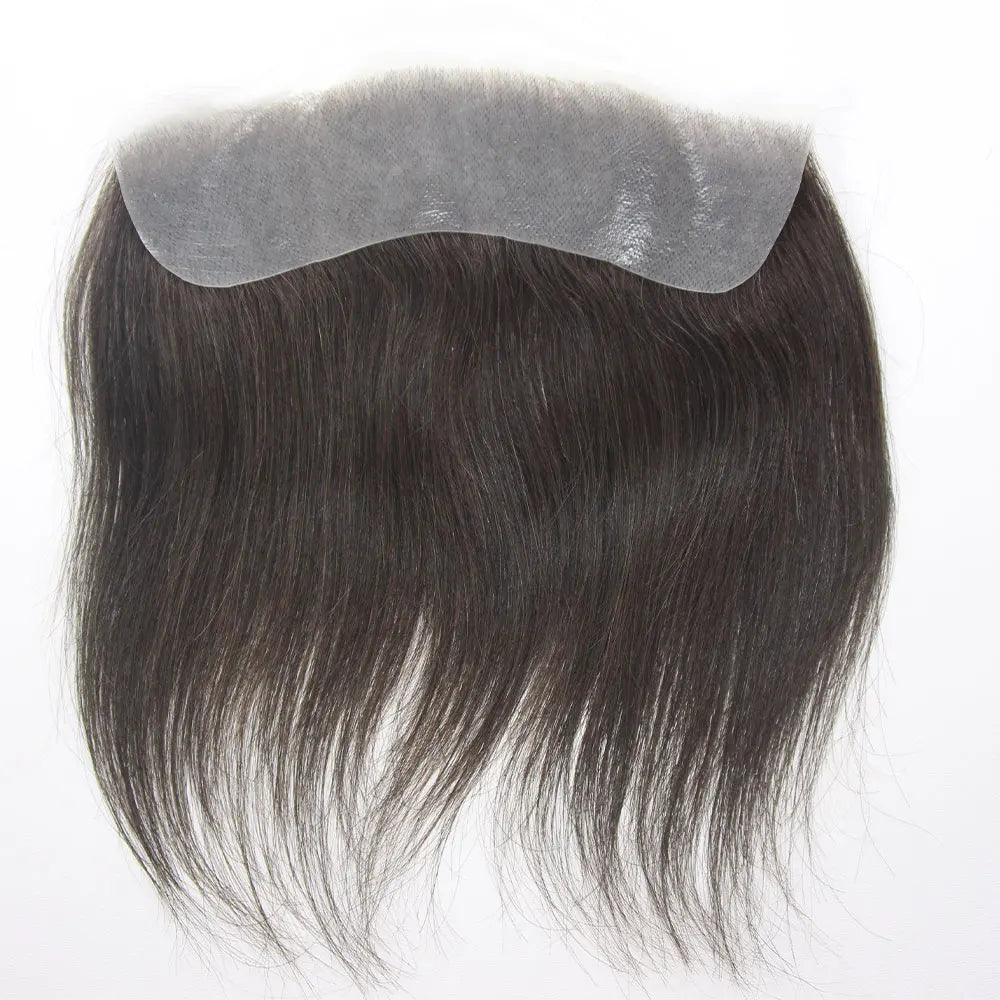 Front Toupee Mens Wig Natural PU Hairline, 100% Human Hair Piece Thin