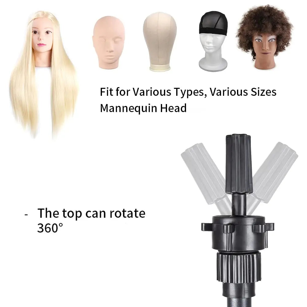 Mini Adjustable Wig Stand Tripod Metal Holder Mannequin Head Canvas Foam Hairdresser