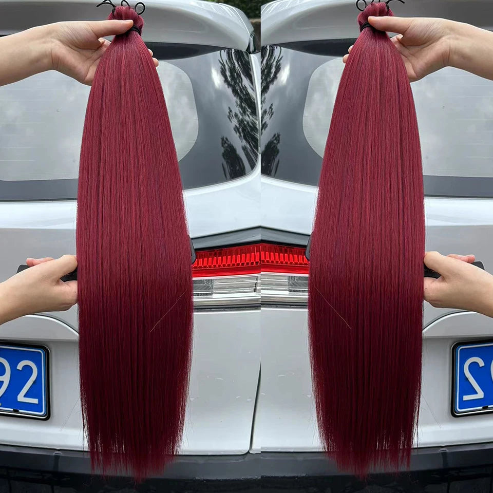 300G Straight Pony Hair Bundles Crochet Braids Synthetic Braiding Ombre Brown Soft
