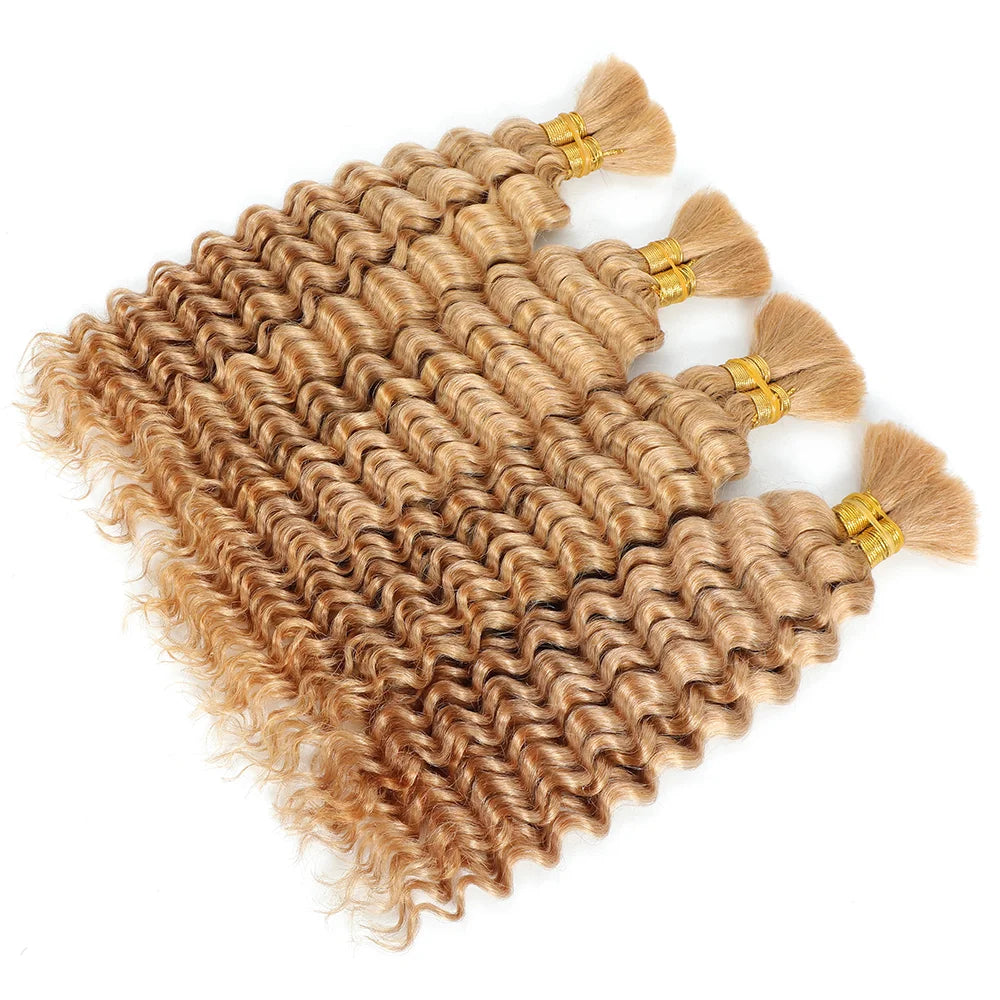 Deep Wave Bulk Human Hair Braiding Blonde Brown Curly Brazilian Extensions Micro