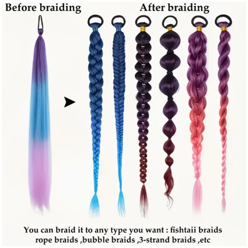 Synthetic 26Inch Long Straight Ponytail Elastic Hair Colorful Braiding Extensions Accessories