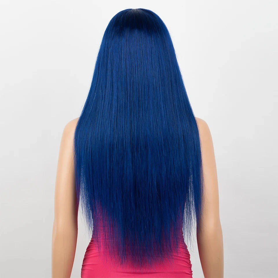 Brazilian Straight Human Hair Wigs Bangs Burgendy Put On Go, 100% Remy