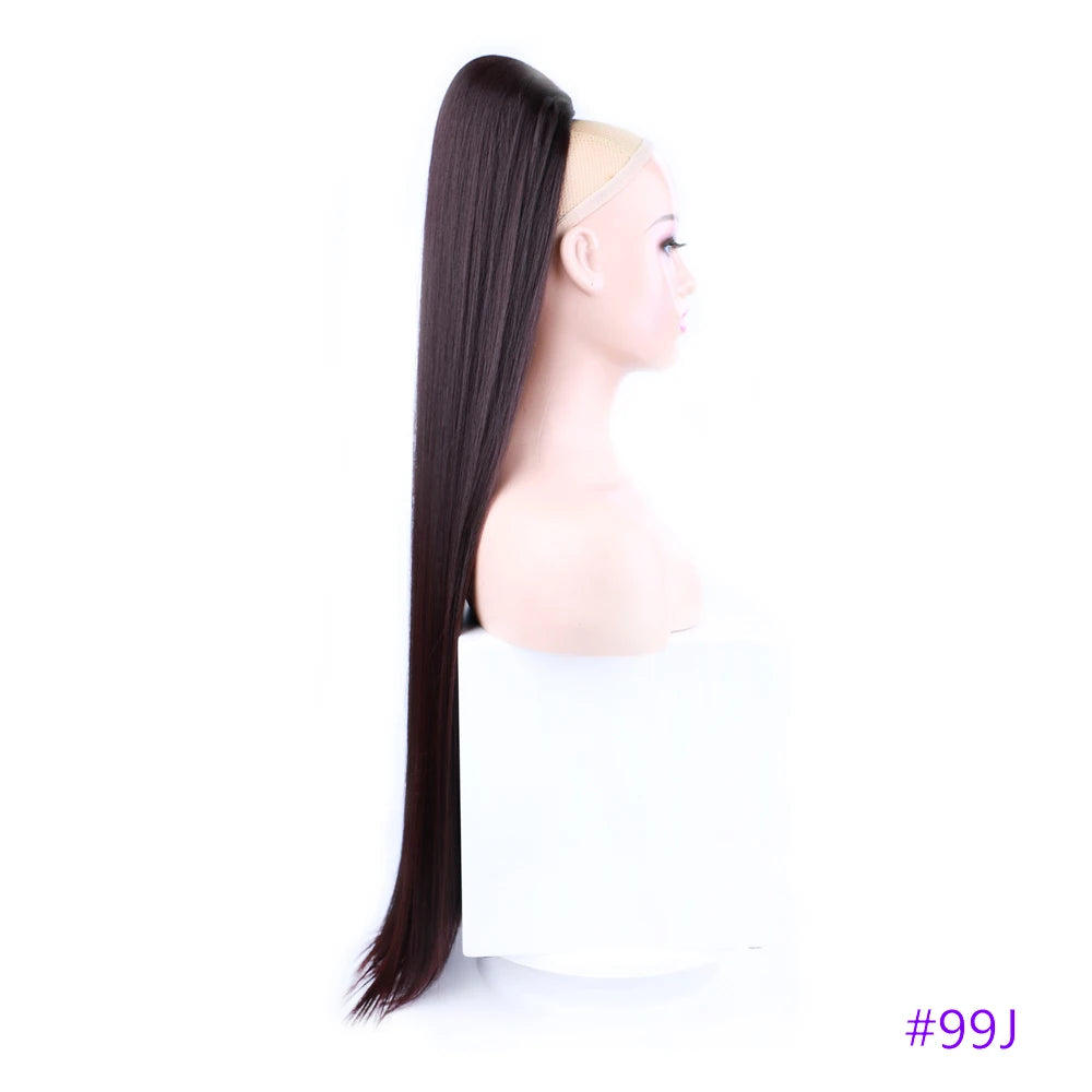 30 Inch Long Straight Ponytail Synthetic Drawstring Ponytail Chip-In Hair Extension Straight Pony Tail Fake Hairpiece