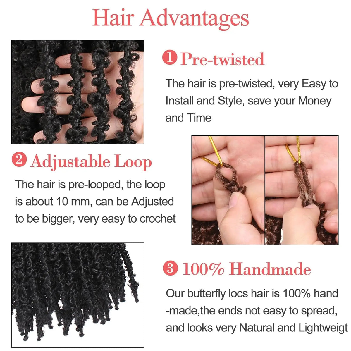 Pre-twisted Butterfly Locs Crochet Hair Short Bob Distressed Braids 1/6/8 Packs Synthetic