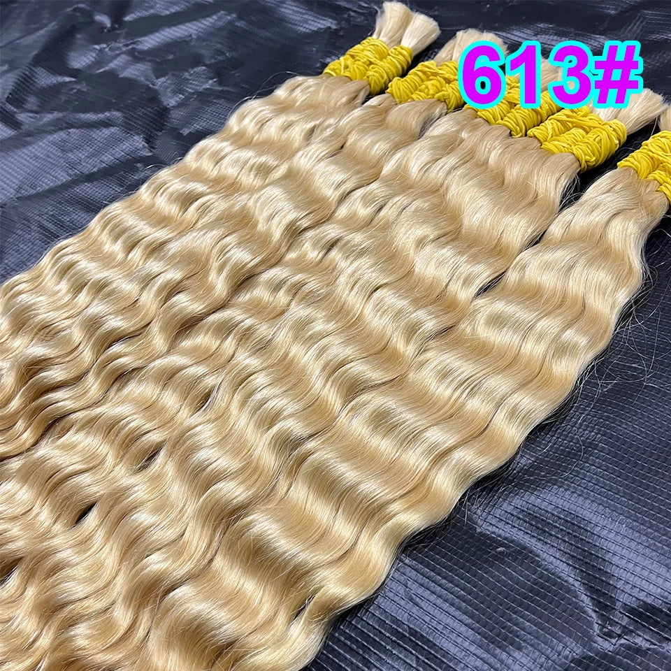 Human Hair Bulk Bundles Curly Water Wave Deep Remy Braiding No Weft