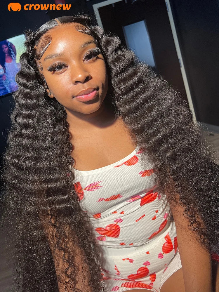 13x4 HD Lace Frontal Human Hair Wig, 220% Deep Wave Long Curly
