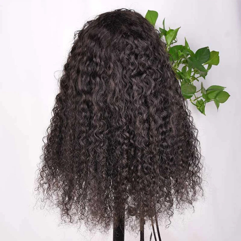 Glueless Water Wave Wig Bangs Black Women's Human Hair Without Glue Fully