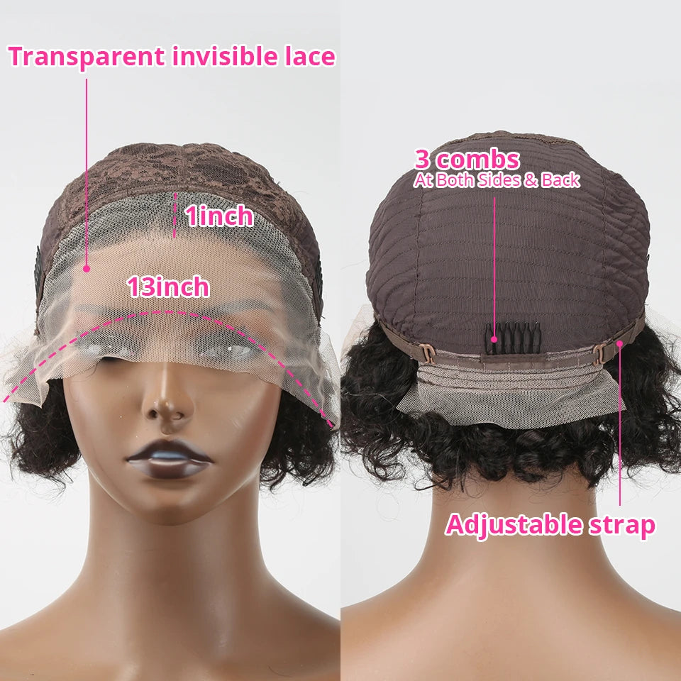 Pixie Cut Wig Transparent Lace Front Human Hair Short Kinky Curly Bob