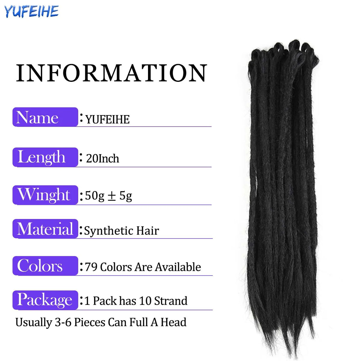 Synthetic 100% Handmade Dreadlocks Extensions Faux Locs Crochet Braid Hair Hip-Hop Style 20 Inch 10 Strands/Pack Blue