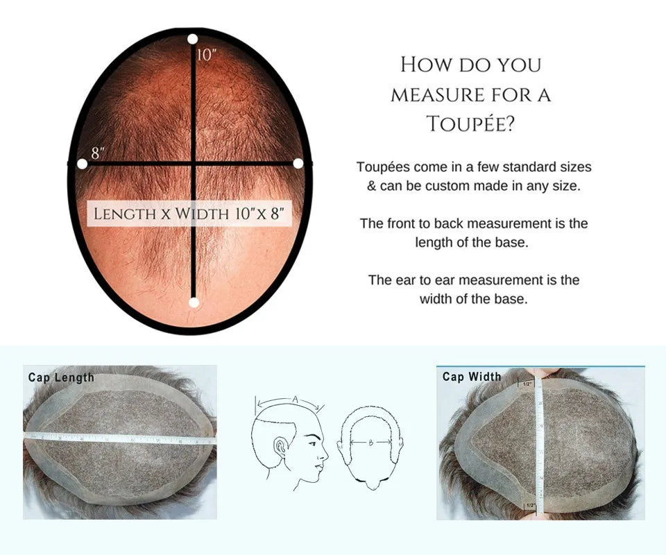 Micro Thin Skin Base Men's Toupee, 0.02mm, Undetectable Hairline
