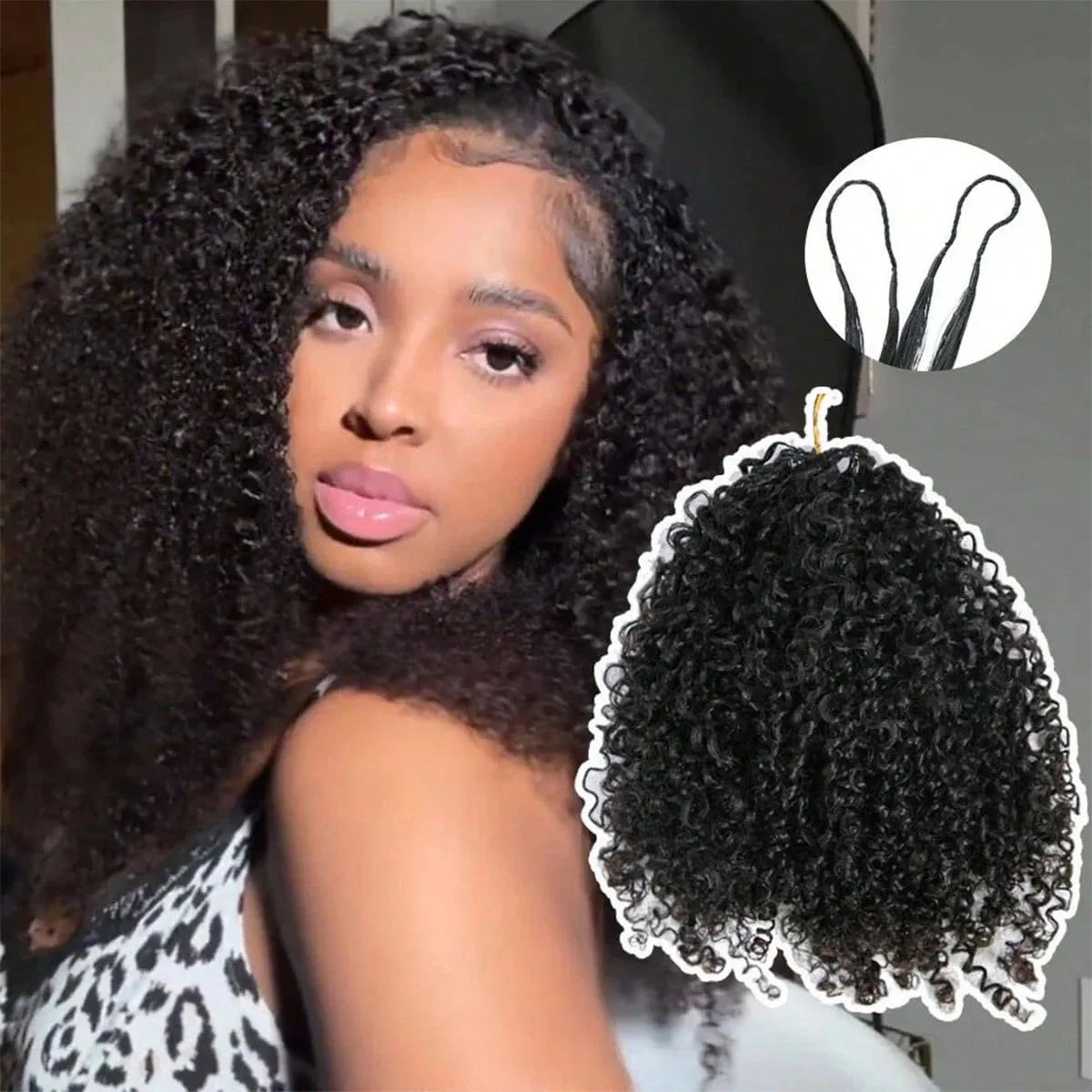 300g Burmese Kinky Curly Crochet Human Hair Knots Feather Extensions Invisible Knotless