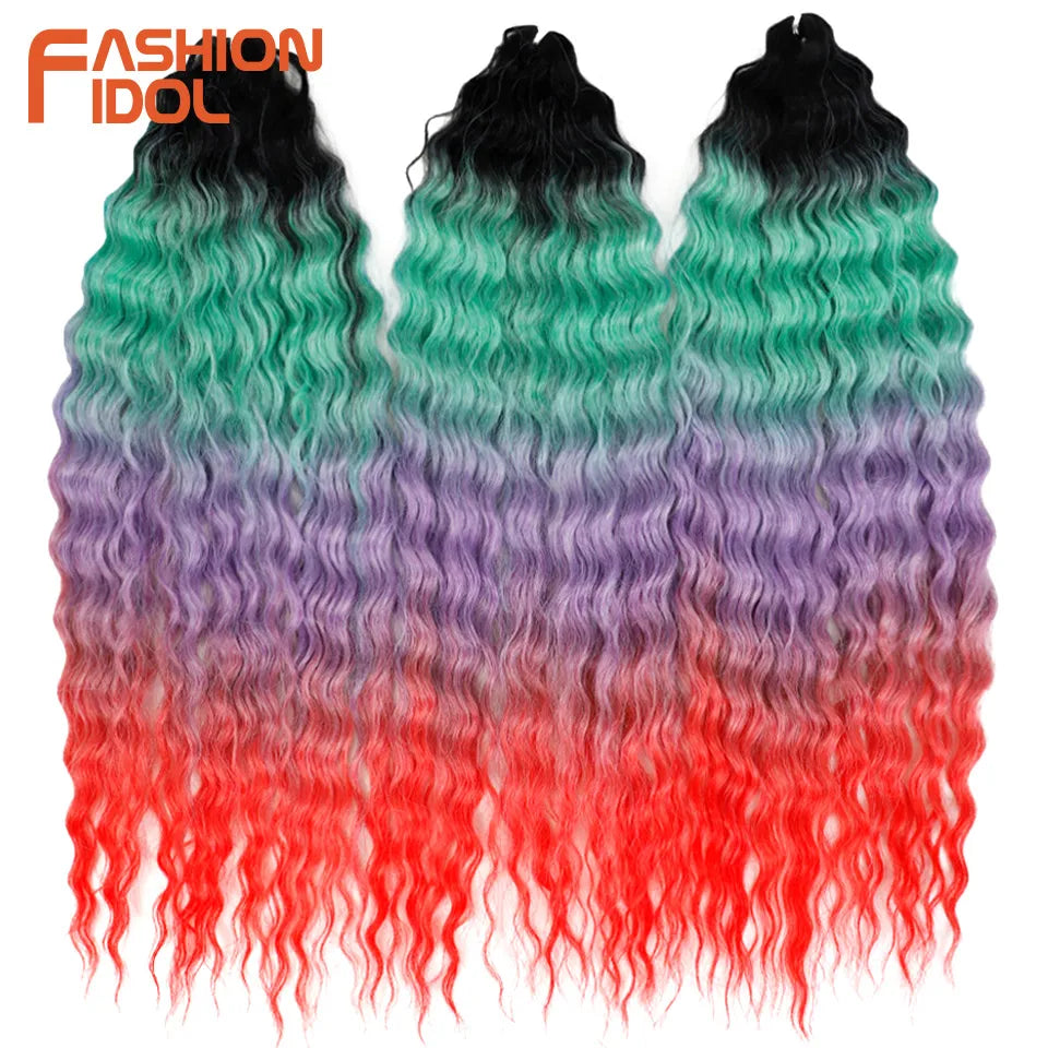 Synthetic Twist Crochet Curly Hair Water Wave Braid Ombre Blonde Brown Deep