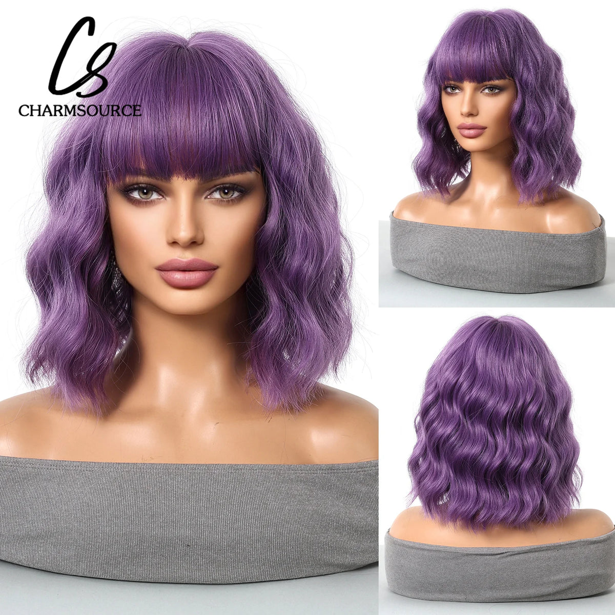 Pink BOBO Synthetic Wigs Short Natural Wave Hair Wig Party Daily High Density Heat Resistant