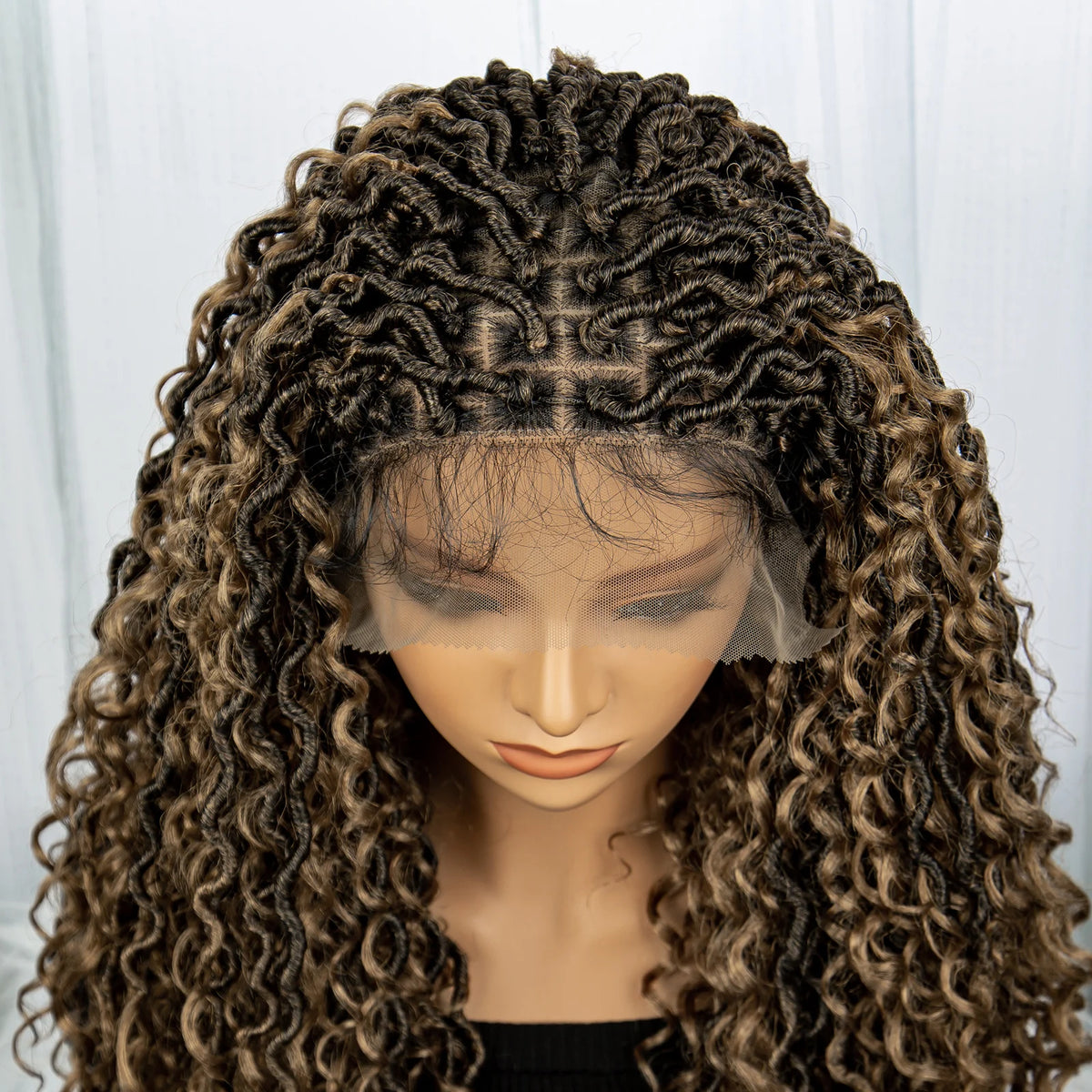 Faux Locs Braided Wigs Synthetic Dreadlock Curly Ends 26inch Lace Front Knotless