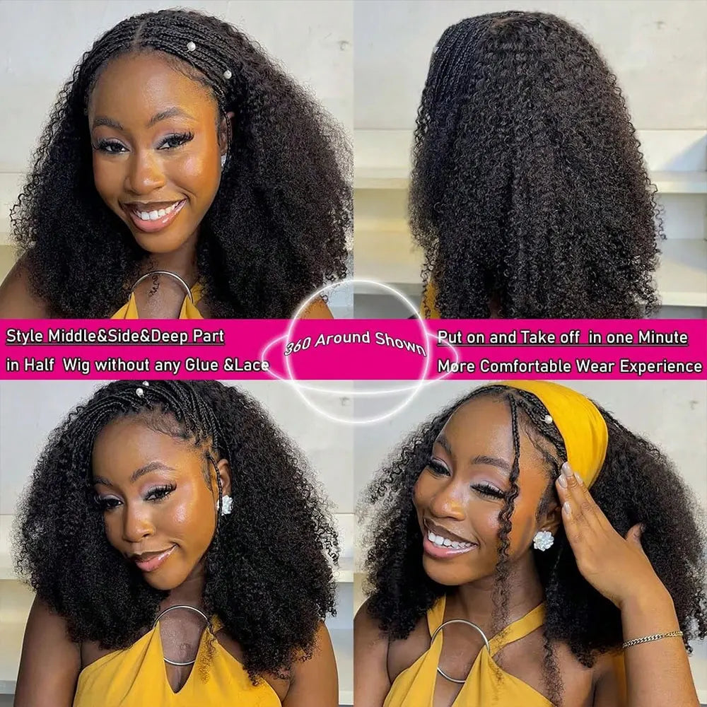 Jerry Curly Half Wig Human Hair Seamless Kinky in Machine Heandband Clip